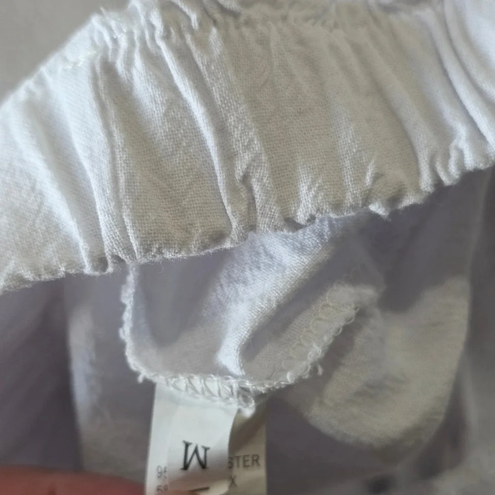 White Linen Blend Elastic Waist Straight Leg Casual Pants Mens Size Medium